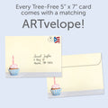 Load image into Gallery viewer, The envelope for Tree-Free’s Birthday Calories card, along with the following text: “Every Tree-Free 5x7 card comes with a matching ARTvelope!”
