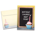 Load image into Gallery viewer, The cover of Tree-Free&#39;s Birthday Calories card, along with its matching envelope.
