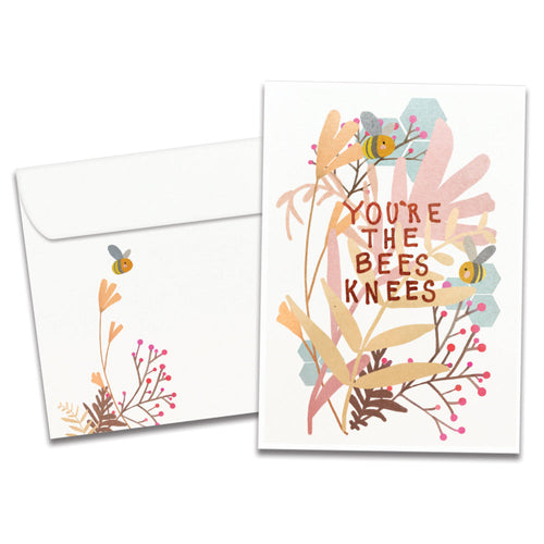 The cover of Tree-Free's You're The Bees Knees All Occasion Card card, along with its matching envelope.