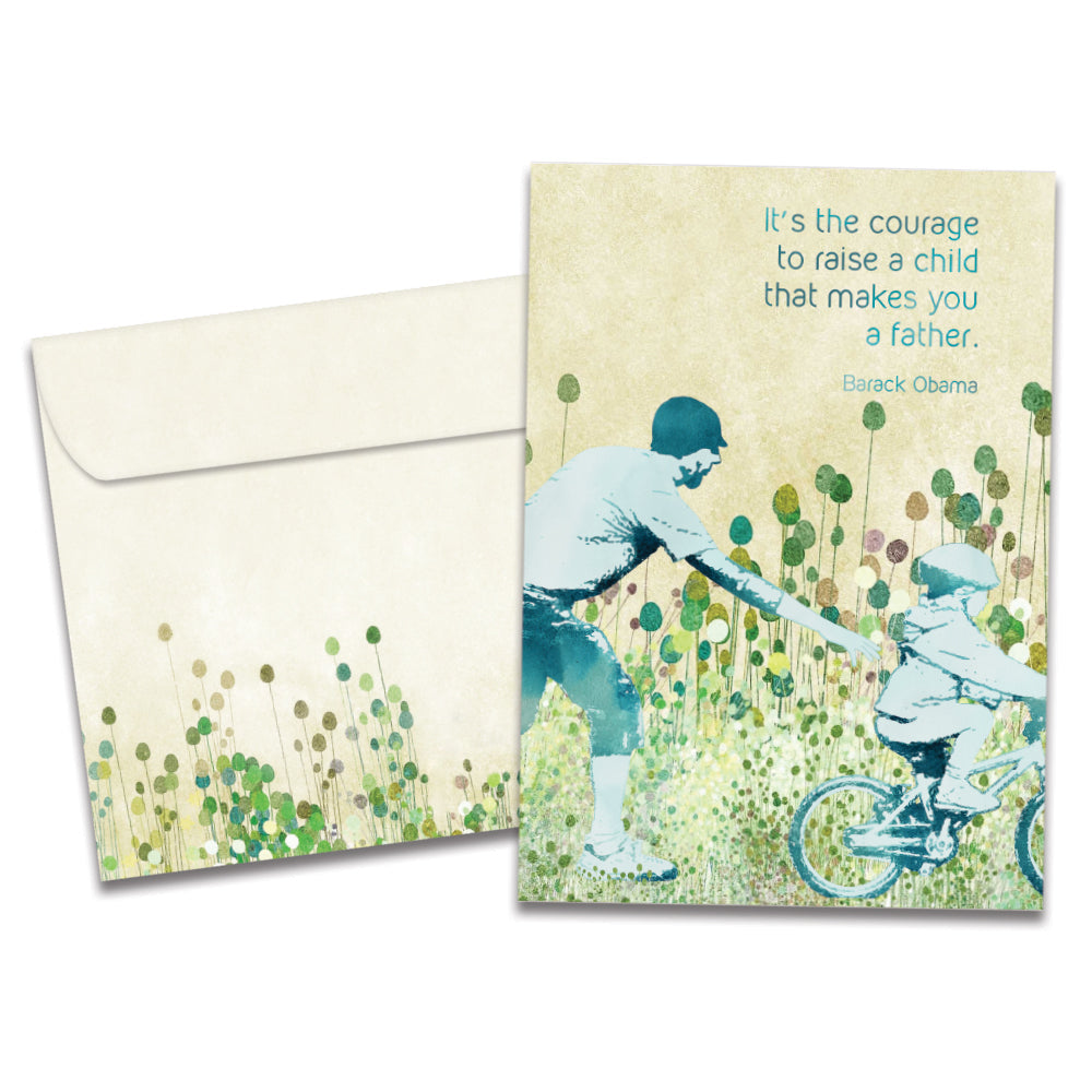 The cover of Tree-Free's Father Courage card, along with its matching envelope.