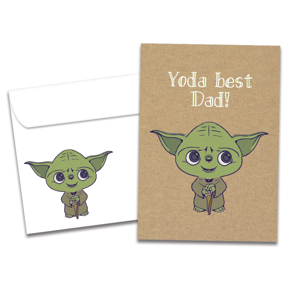 The cover of Tree-Free's Yoda Best Dad card, along with its matching envelope.