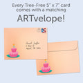 Load image into Gallery viewer, The envelope for Tree-Free’s Pugs and Kisses card, along with the following text: “Every Tree-Free 5x7 card comes with a matching ARTvelope!”
