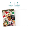 Load image into Gallery viewer, The cover and inside of Tree-Free’s Selfie Dog Christmas Christmas Card card, along with the following text: “1 greeting card, 1 matching envelope”
