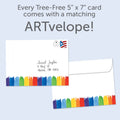 Load image into Gallery viewer, The envelope for Tree-Free’s Birthday Rainbow card, along with the following text: “Every Tree-Free 5x7 card comes with a matching ARTvelope!”
