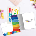 Load image into Gallery viewer, The inside of Tree-Free’s Birthday Rainbow card, with the cover and envelope in the background.
