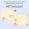 Load image into Gallery viewer, The envelope for Tree-Free’s Smell The Flowers card, along with the following text: “Every Tree-Free 5x7 card comes with a matching ARTvelope!”
