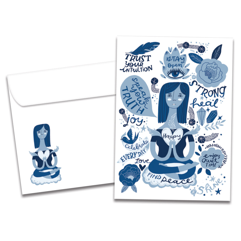 The cover of Tree-Free's Find Peace All Occasion Card card, along with its matching envelope.