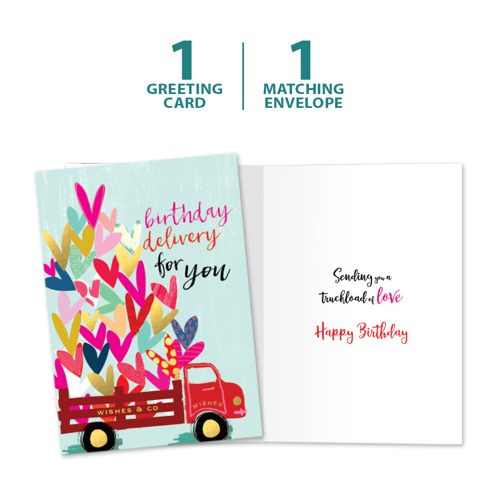 The cover and inside of Tree-Free’s Special Delivery card, along with the following text: “1 greeting card, 1 matching envelope”