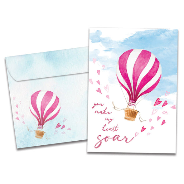 The cover of Tree-Free's Heart Soar card, along with its matching envelope.