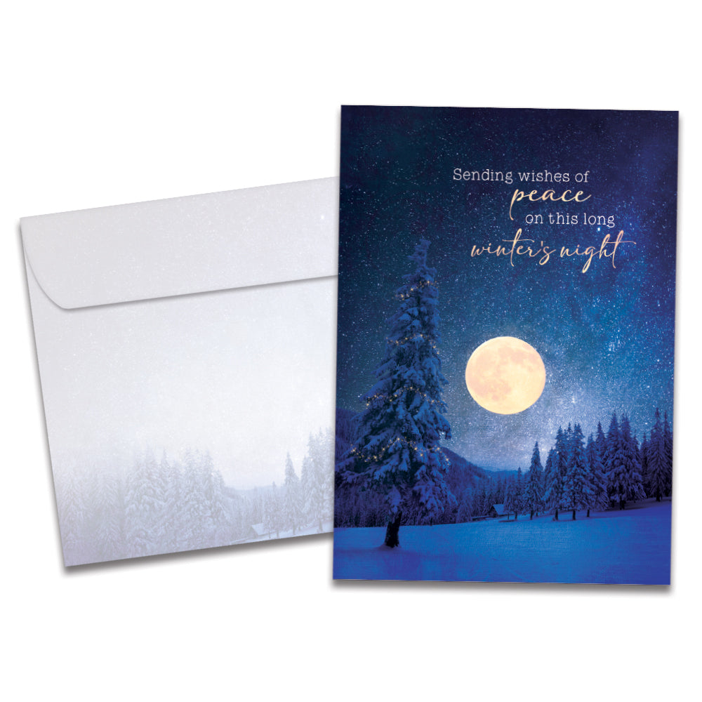 The cover of Tree-Free's Peace In Winters Night card, along with its matching envelope.