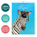 Load image into Gallery viewer, The cover of Tree-Free’s Earned Your Stripes card with lines demonstrating its 5x7 dimensions, along with the following text: “100% PCW recycled paper, proudly made in the USA, sustainably printed on extra-thick card stock”
