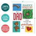 Load image into Gallery viewer, The cover of Tree-Free’s Mr Fix It Father&#39;s Day Card card with lines demonstrating its 5x7 dimensions, along with the following text: “100% PCW recycled paper, proudly made in the USA, sustainably printed on extra-thick card stock”
