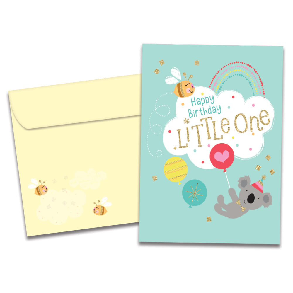 The cover of Tree-Free's Cute Little One card, along with its matching envelope.