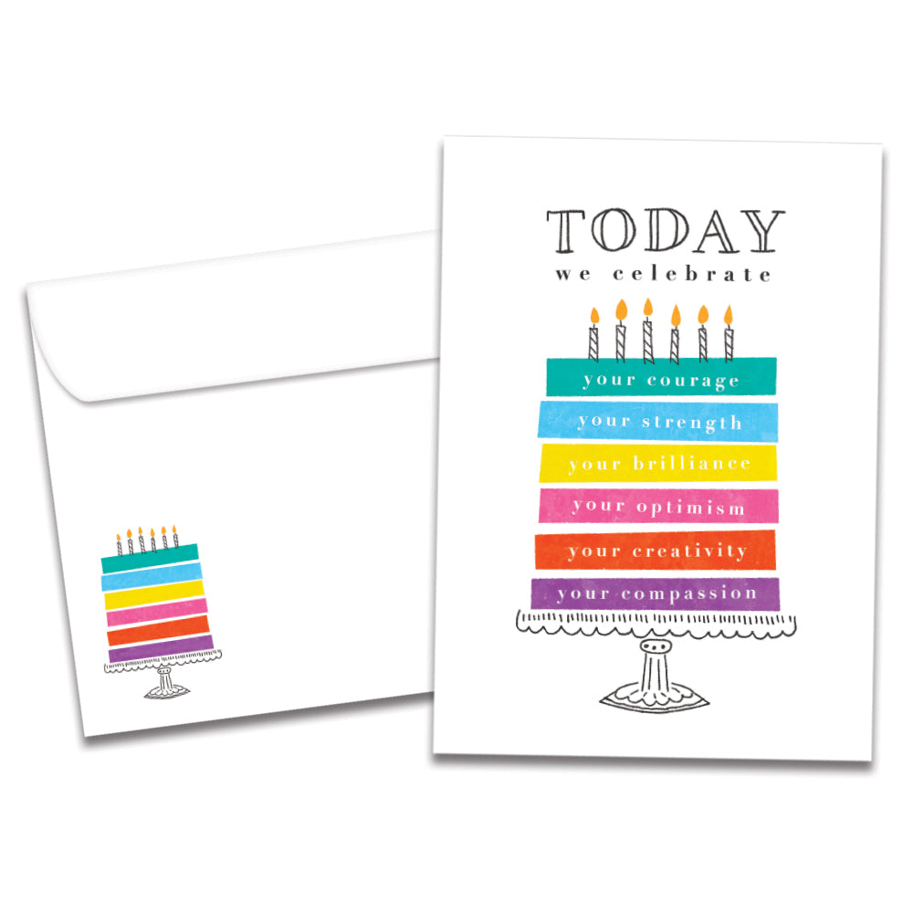 The cover of Tree-Free's Celebrate You card, along with its matching envelope.