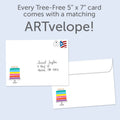 Load image into Gallery viewer, The envelope for Tree-Free’s Celebrate You card, along with the following text: “Every Tree-Free 5x7 card comes with a matching ARTvelope!”
