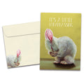 Load image into Gallery viewer, The cover of Tree-Free&#39;s Embarrassed Bunny card, along with its matching envelope.
