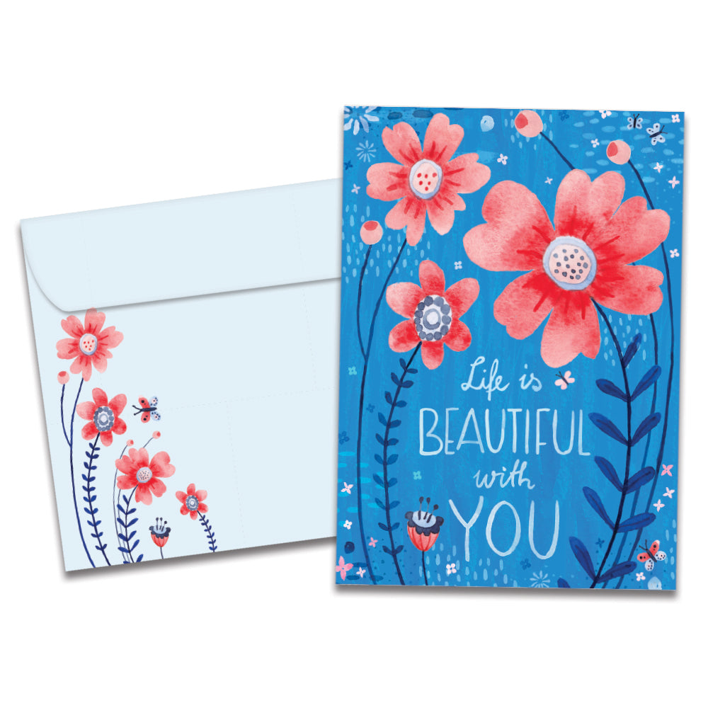 The cover of Tree-Free's Beautiful With You card, along with its matching envelope.