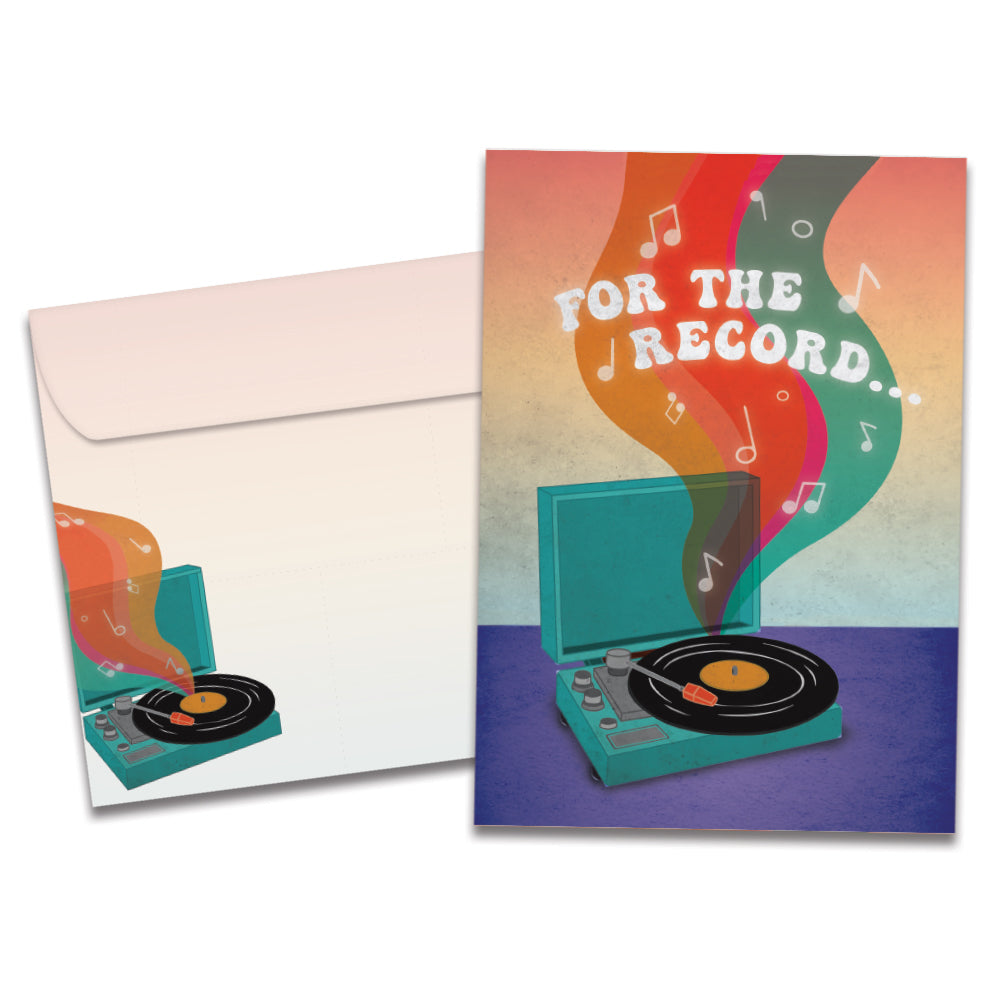 The cover of Tree-Free's For The Record card, along with its matching envelope.