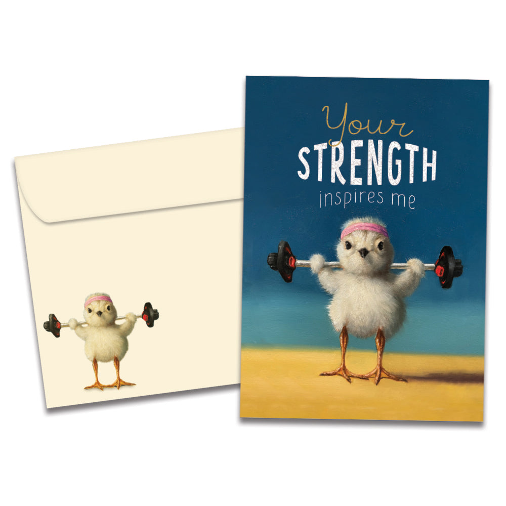 The cover of Tree-Free's Strength Chick card, along with its matching envelope.