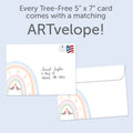 Load image into Gallery viewer, The envelope for Tree-Free’s Love Rainbow card, along with the following text: “Every Tree-Free 5x7 card comes with a matching ARTvelope!”
