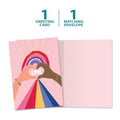 Load image into Gallery viewer, The cover and inside of Tree-Free’s Heart Rainbow card, along with the following text: “1 greeting card, 1 matching envelope”
