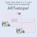 Load image into Gallery viewer, The envelope for Tree-Free’s Bunny Bouquet card, along with the following text: “Every Tree-Free 5x7 card comes with a matching ARTvelope!”
