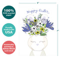 Load image into Gallery viewer, The cover of Tree-Free’s Bunny Bouquet card with lines demonstrating its 5x7 dimensions, along with the following text: “100% PCW recycled paper, proudly made in the USA, sustainably printed on extra-thick card stock”
