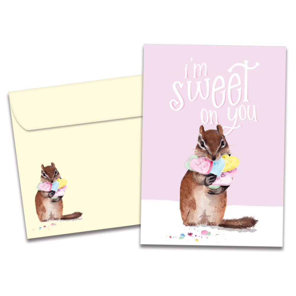 The cover of Tree-Free's Sweet on You card, along with its matching envelope.