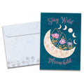 Load image into Gallery viewer, The cover of Tree-Free&#39;s Stay Wild Moonchild card, along with its matching envelope.
