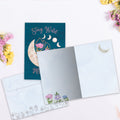 Load image into Gallery viewer, The inside of Tree-Free’s Stay Wild Moonchild card, with the cover and envelope in the background.
