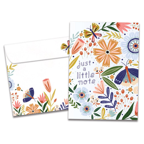 The cover of Tree-Free's Bright Little Note card, along with its matching envelope.