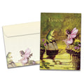 Load image into Gallery viewer, The cover of Tree-Free&#39;s Fairy and Frog card, along with its matching envelope.
