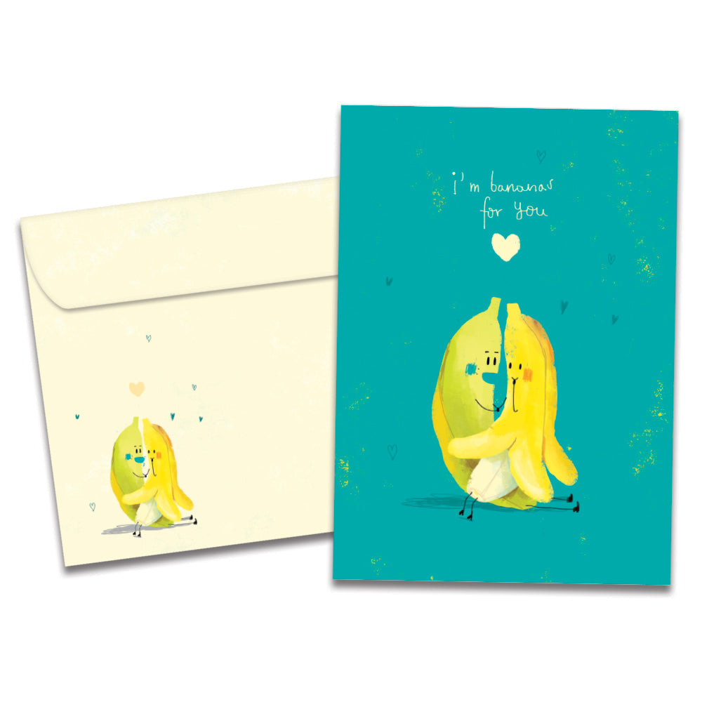 The cover of Tree-Free's Bananas For You card, along with its matching envelope.