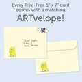 Load image into Gallery viewer, The envelope for Tree-Free’s Bananas For You card, along with the following text: “Every Tree-Free 5x7 card comes with a matching ARTvelope!”
