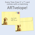 Load image into Gallery viewer, The envelope for Tree-Free’s Yoga Chick Lotus card, along with the following text: “Every Tree-Free 5x7 card comes with a matching ARTvelope!”
