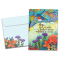 Load image into Gallery viewer, The cover of Tree-Free&#39;s Hopeful Bird card, along with its matching envelope.
