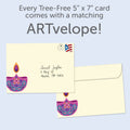 Load image into Gallery viewer, The envelope for Tree-Free’s Light and Love card, along with the following text: “Every Tree-Free 5x7 card comes with a matching ARTvelope!”
