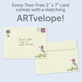 Load image into Gallery viewer, The envelope for Tree-Free’s Gracias Flowers card, along with the following text: “Every Tree-Free 5x7 card comes with a matching ARTvelope!”
