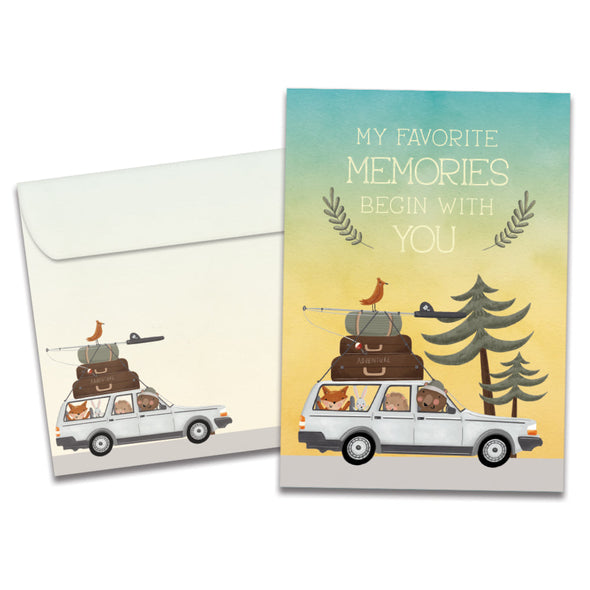 The cover of Tree-Free's My Favorite Memories card, along with its matching envelope.