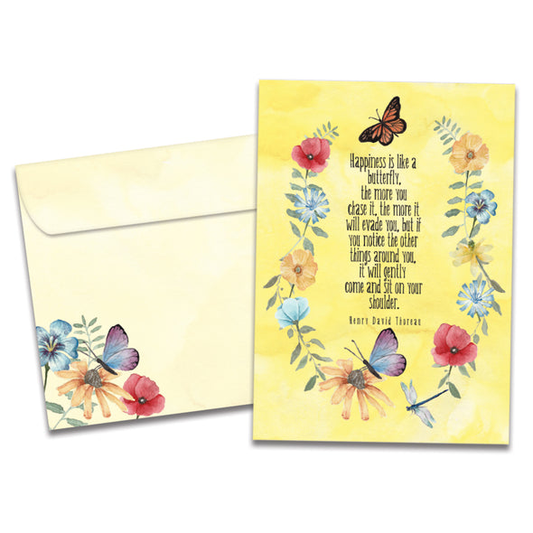 The cover of Tree-Free's Happy Butterflies card, along with its matching envelope.