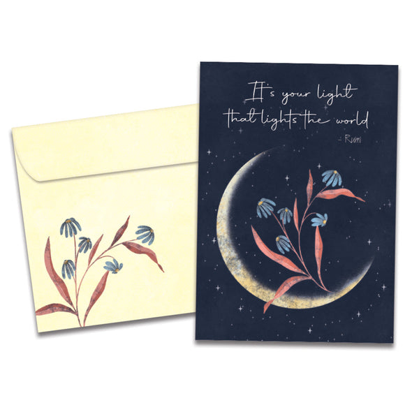 The cover of Tree-Free's Lights the World card, along with its matching envelope.