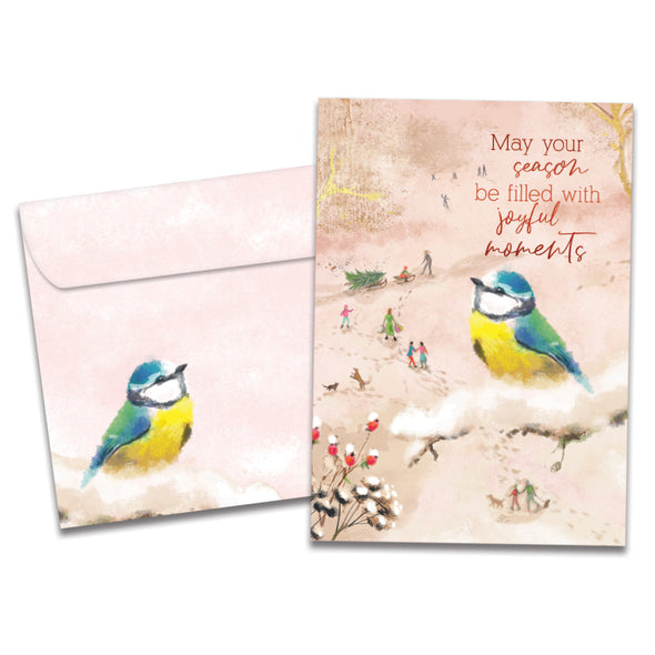 The cover of Tree-Free's Joyful Moments card, along with its matching envelope.