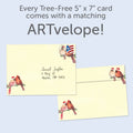 Load image into Gallery viewer, The envelope for Tree-Free’s Happy Cardinals card, along with the following text: “Every Tree-Free 5x7 card comes with a matching ARTvelope!”
