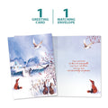 Load image into Gallery viewer, The cover and inside of Tree-Free’s Winter Serenity card, along with the following text: “1 greeting card, 1 matching envelope”
