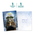 Load image into Gallery viewer, The cover and inside of Tree-Free’s Bear Light card, along with the following text: “1 greeting card, 1 matching envelope”
