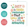 Load image into Gallery viewer, The cover of Tree-Free’s Amazing Reminder Daughter card with lines demonstrating its 5x7 dimensions, along with the following text: “100% PCW recycled paper, proudly made in the USA, sustainably printed on extra-thick card stock”
