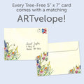 Load image into Gallery viewer, The envelope for Tree-Free’s Wildflower Bees card, along with the following text: “Every Tree-Free 5x7 card comes with a matching ARTvelope!”
