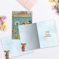 Load image into Gallery viewer, The inside of Tree-Free’s Fox Wishes card, with the cover and envelope in the background.
