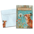 Load image into Gallery viewer, The cover of Tree-Free&#39;s Fox Wishes card, along with its matching envelope.
