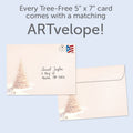 Load image into Gallery viewer, The envelope for Tree-Free’s Calm and Bright card, along with the following text: “Every Tree-Free 5x7 card comes with a matching ARTvelope!”
